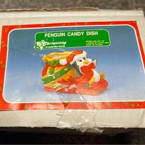Vintage House of Lloyd Penguin Candy Dish with Santa Hat
